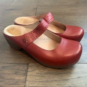 Dansko Red Leather Mary Jane Clogs Mules 39
